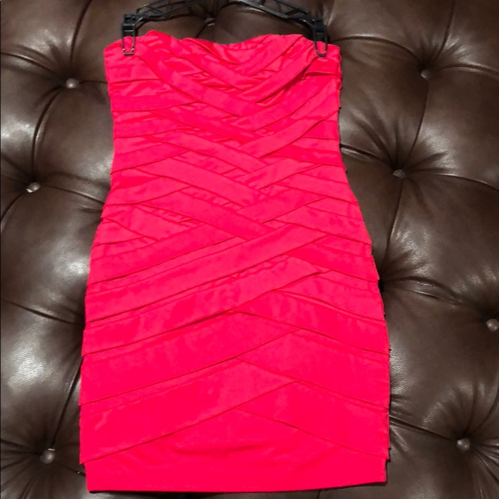 Strapless going out dress.